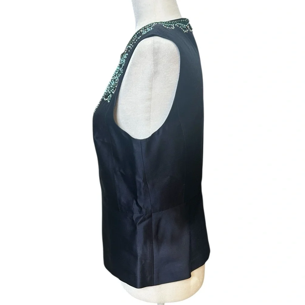 Tory Burch Navy Embellished Sequined and Beaded Silk Blouse